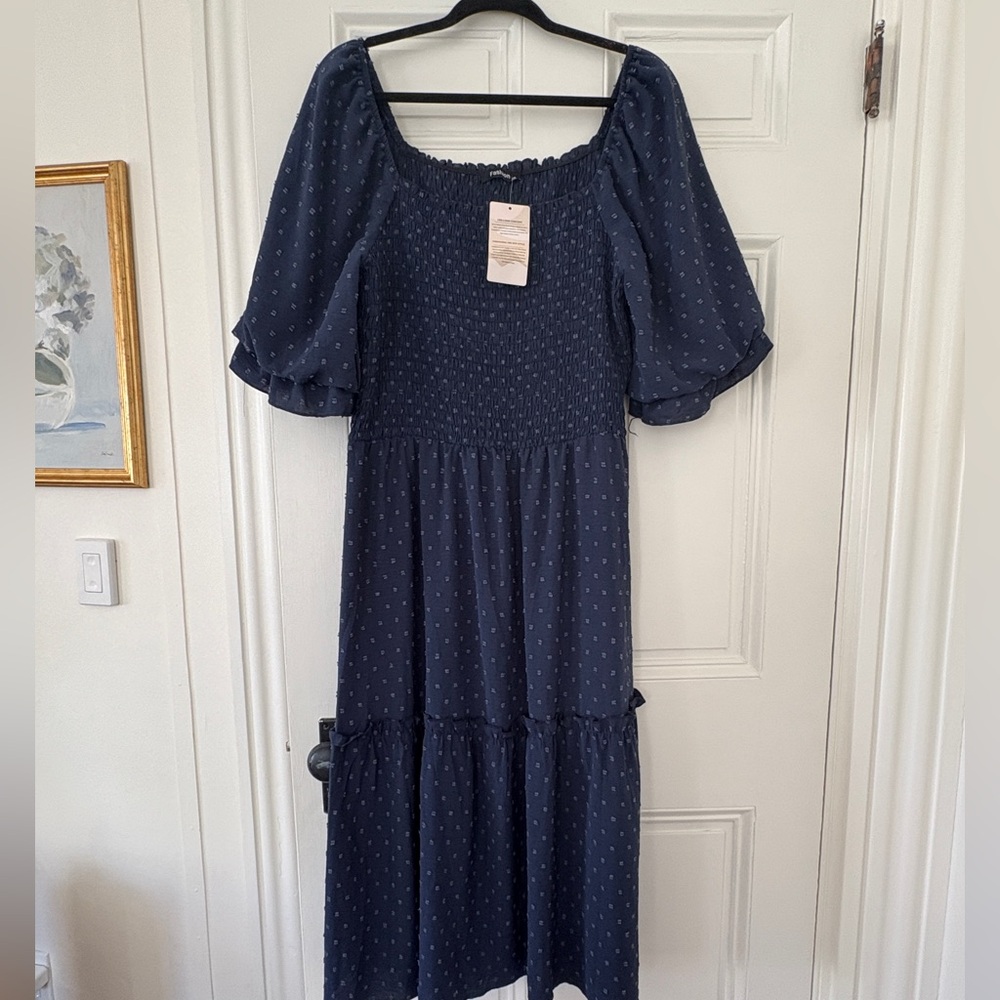 Navy Blue and Swiss Dotted Smocked Dress in a size XXL. NWT! - Picture 3 of 5